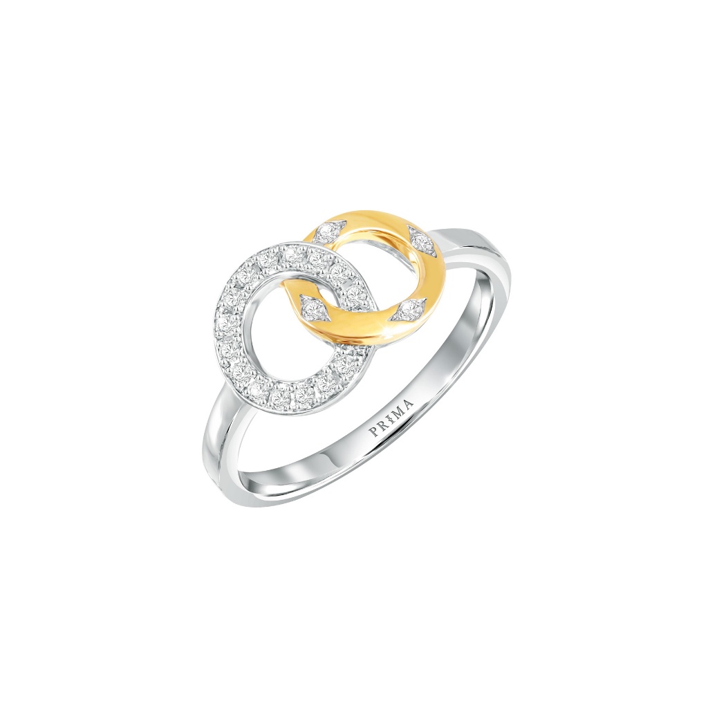 PRIMA Nhẫn Vàng 18K - Đính Kim Cương - BST Love Has No Limit - Vòng tròn lồng ghép - 105R4739