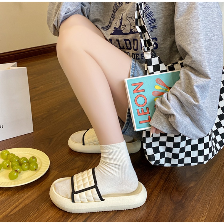 Dép lê quai ngang thời trang Ulzzang Viền kẻ trám đẹp độc đi chơi đi trong nhà giá rẻ cho nam nữ êm chân đế cao