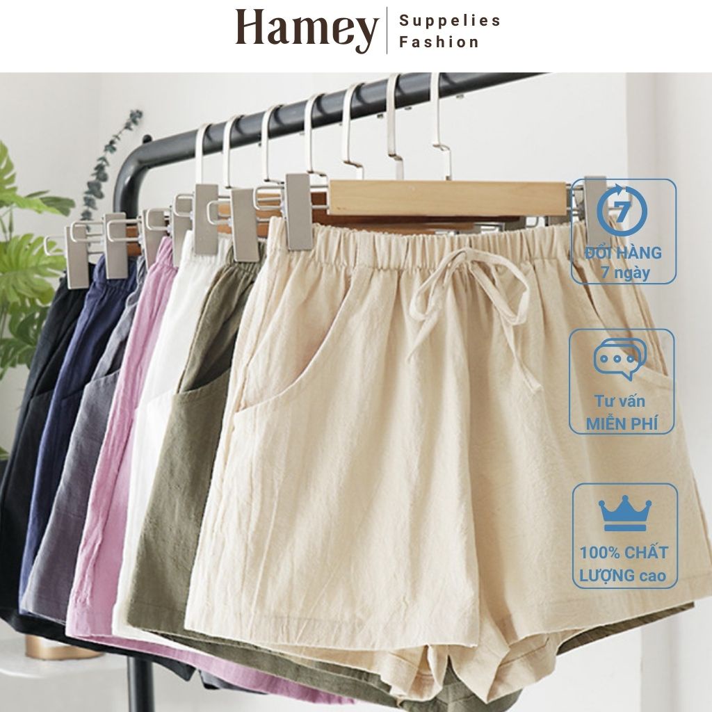Quần đùi nữ mặc nhà HAMEY quần short nữ vải đũi đẹp form dễ mặc chất siêu mát nhiều màu cá tính | BigBuy360 - bigbuy360.vn