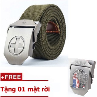 Nịt lưng phong cách lính mặt dấu cộng + tặng thêm 1 mặt