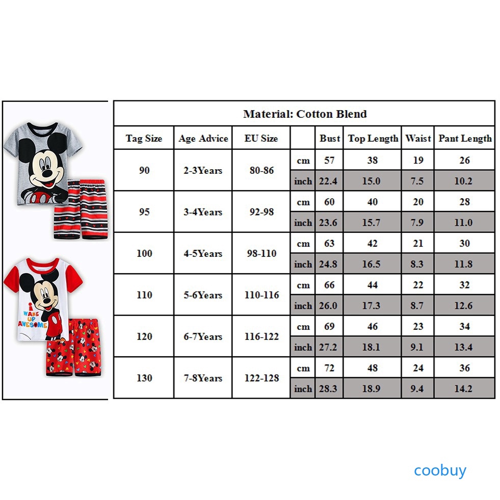 Bộ Pajamas áo thun tay ngắn hình Mickey + Quần short cho bé trai