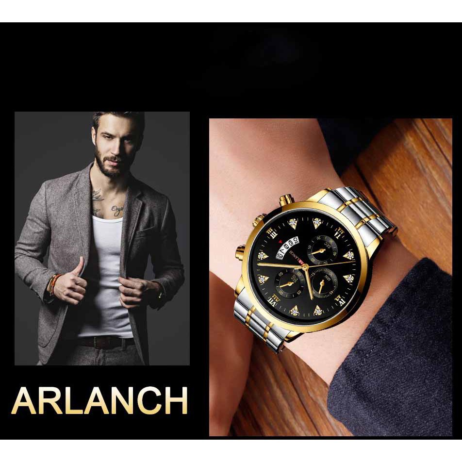 Đồng hồ nam ARLANCH mặt đính đá cao cấp, dây thép không rỉ, chống nước tốt, lên tay sang trọng lịch lãm ( Mã: A3V) ) | BigBuy360 - bigbuy360.vn