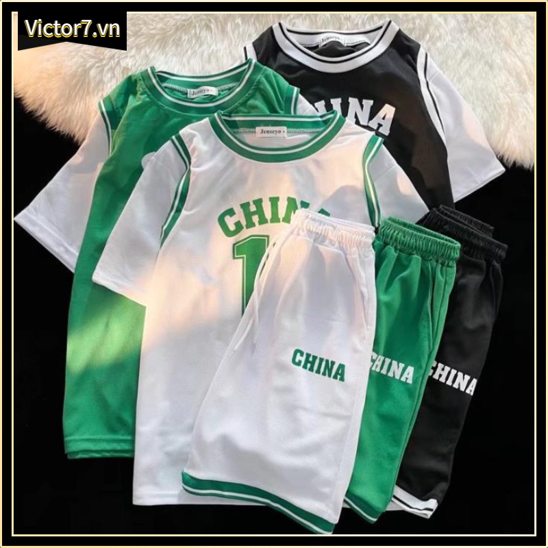 Bộ đồ Thể Thao Nam Set đồ Thể Thao Ngắn Tay Giả 2 Mảnh Dáng Rộng Nhanh Khô In Chữ Số Kiểu Bóng Rổ Cho Học Sinh Bộ đồ Thể Thao Cặp đôI Quần Áo Thể Thao Bộ đồ Thể Thao Lụa Băng