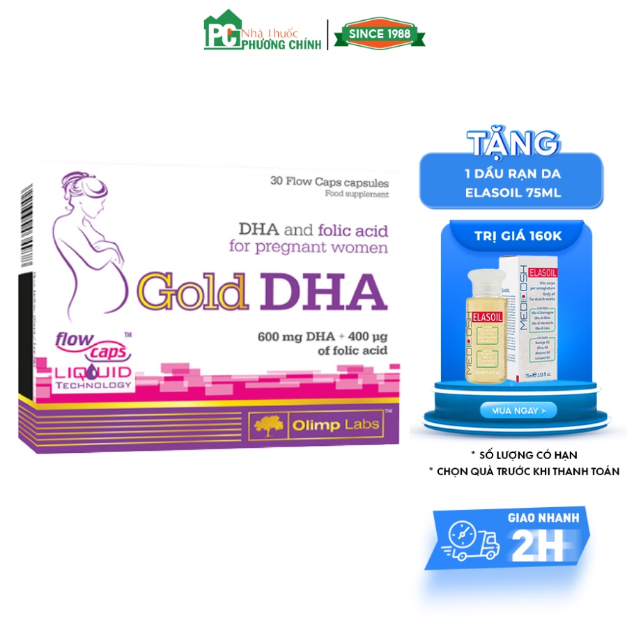 DHA Cho Bà Bầu Gold DHA - Bổ Sung DHA &amp; Axit Folic Cho Bà Bầu &amp; Phụ Nữ Sau Sinh (Hộp 30 Viên)