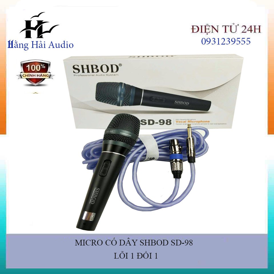 MICRO  SHBOD SD_98 ( HÀNG CHÍNH HÃNG , SẢN PHẨM BỀN ĐẸP THU ÂM TỐT ) Dây theo micro dài 7m