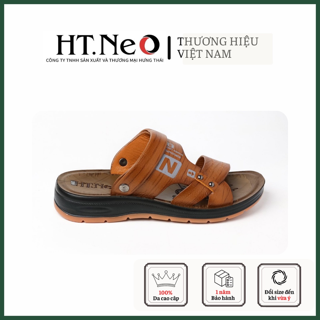 Sandal nam- giày sandal nam HT.NEO da bò nguyên miếng mềm, bóng đẹp, đường keo đế chắc chắn đế kếp 3.5 cm (SD89-NS)
