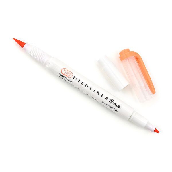 Bút lông đầu cọ Zebra Mildliner Double-Sided Highlighter Brush - Brush/ Extra Fine - Màu cam đào (Mild Marigold)