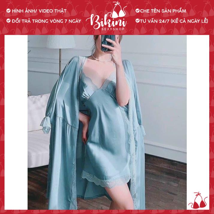 ❣️ SET CHOÀNG NGỦ LỤA VÁY 2 DÂY PHỐI REN QUẢNG CHÂU FREESIZE MÀU ĐỎ/ HỒNG/ XANH/ NÂU SN01