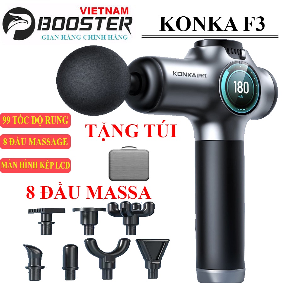 Máy massage cầm tay booster KONKA F3 sự dụng 8 đầu 99 cấp độ rung giúp bạn mát xa giảm đau, thư giãn toàn thân