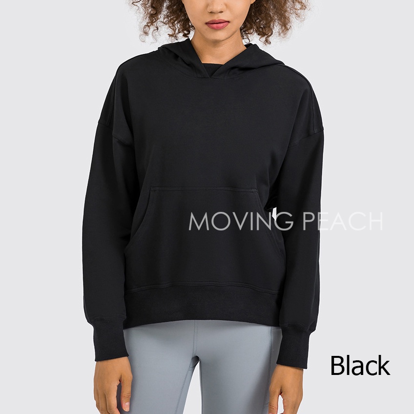MOVING PEACH Women Sports Hoodie Solid color Loose Yoga Top BSW
