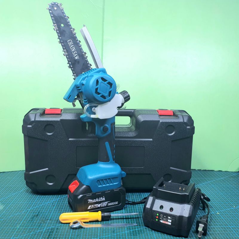 Máy Cưa Xích Mini Dùng Pin 18V. Động Cơ Không Chổi Than Mẫu Mới Có Bình Nhớt