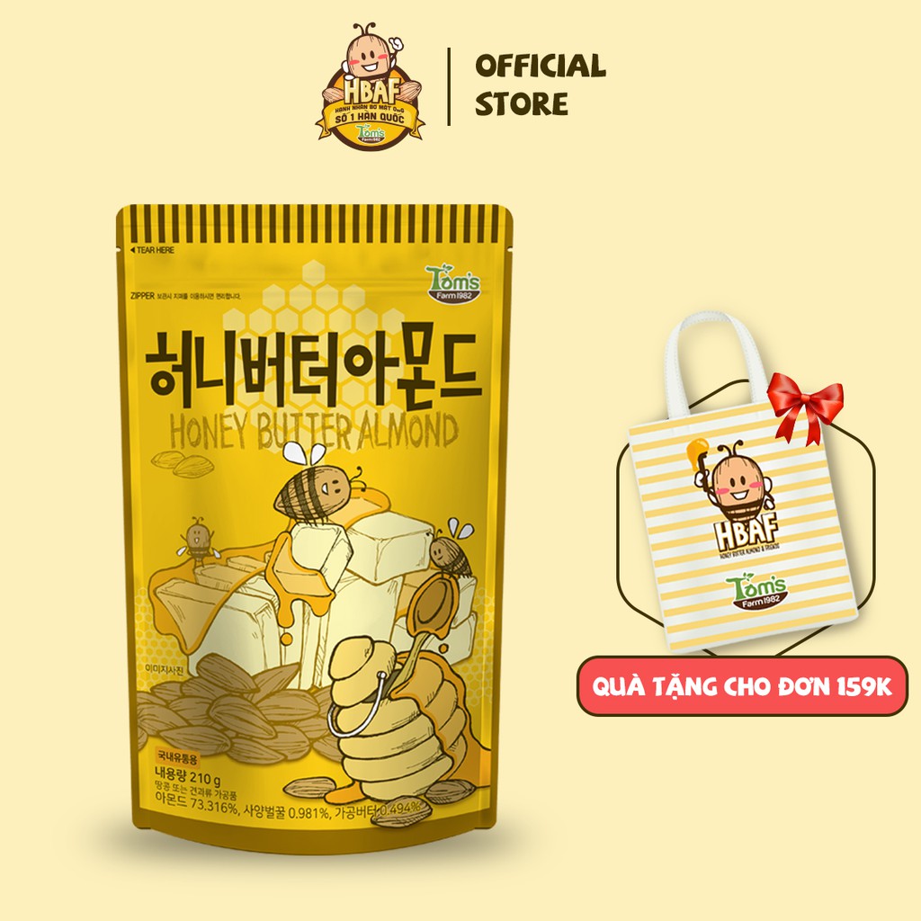Hạnh nhân tẩm Bơ Mật Ong Tom's Farm 210g