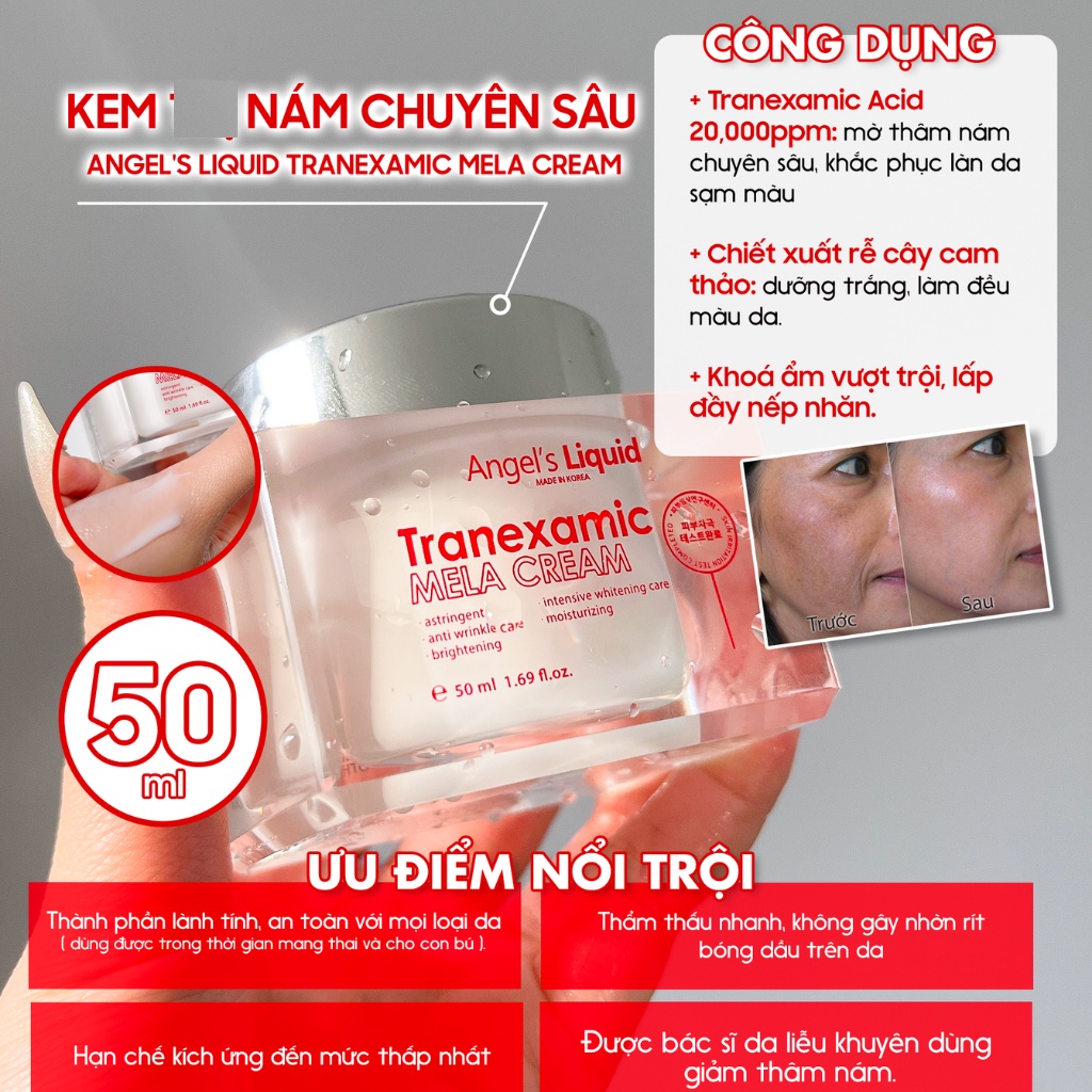 Kem Dưỡng Tranexamic Acid Mờ Nám Chuyên Sâu Angel's Liquid Mela Cream 50ml Chính Hãng Hàn Quốc