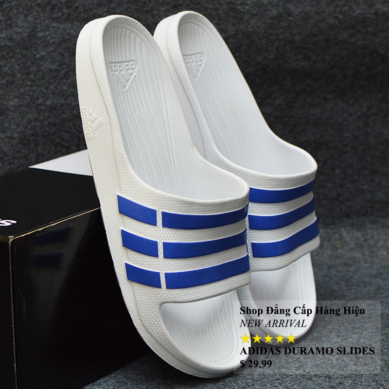 Dép Adidas Duramo chính hãng màu trắng sọc xanh dương