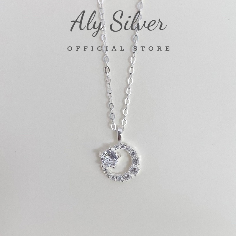 Dây Chuyền Bạc Nữ Mặt Đá Aly Silver, Vòng Cổ Nữ Hình Mặt Trăng Đính Đá Tròn Nổi Bật Lấp Lánh