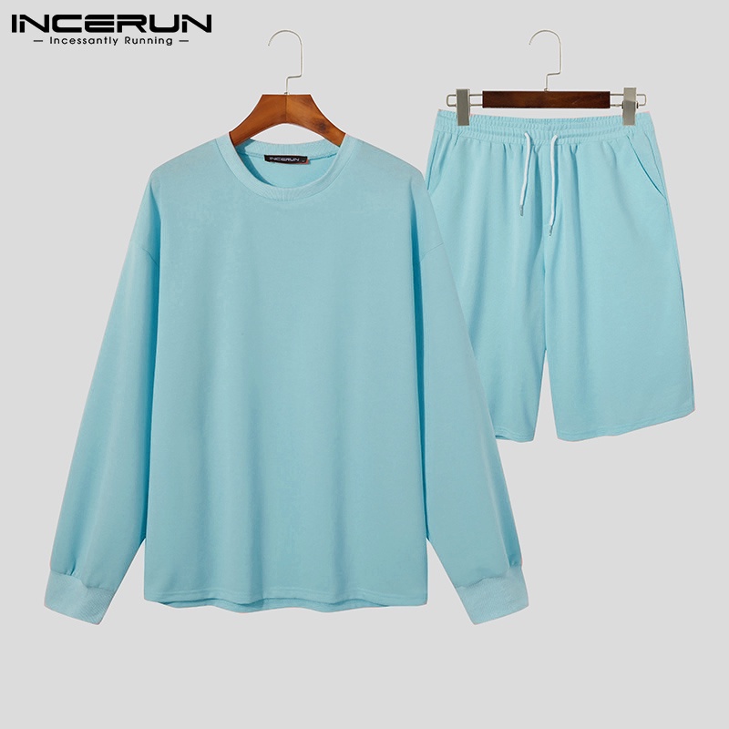 Bộ áo sweater tay dài + quần short INCERUN thời trang trẻ trung cho nam