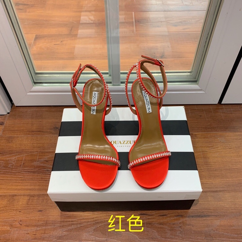 Sandal nữ gót cao 10cm quai đính đá cao cấp thương hiệu Aquazzura da thật mẫu mới