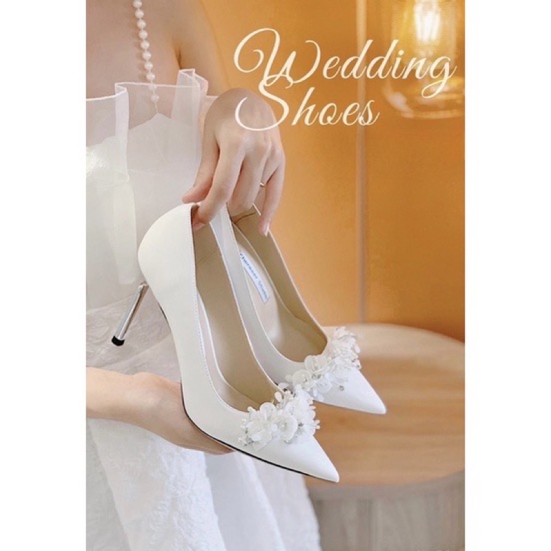 GIÀY CƯỚI THIẾT KẾ ĐÍNH DẢI GIÀY CƯỚI HOA NGỌC NGÀ GIÀY CÔ DÂU (giày handmade theo y/c khách chắc chắn mới đặt giúp shop