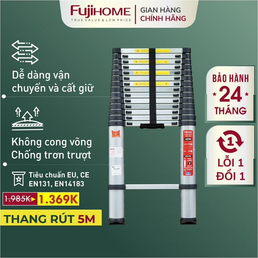 Thang nhôm rút đơn Nhập Khẩu 5M gấp gọn chính hãng FUJIHOME, thang rút xếp gọn gia đình đa năng Nhật Bản