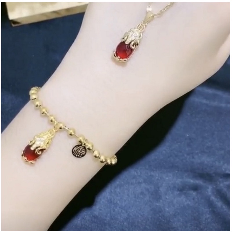 Bộ Trang Sức Lắc Tay Và Dây Chuyền Nữ Titan Ko Đen Cóc May Mắn TT 4078