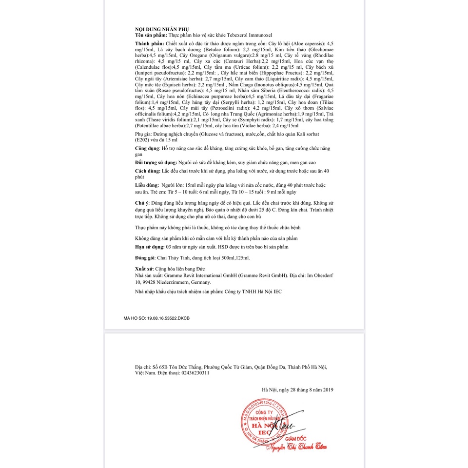 Tebexerol immunoxel hỗ trợ tăng cường miễn dịch cơ thể tăng cường sức đề kháng giải đôc gan người bị Lao Phổi…