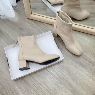 Boot da mềm đen be gót vuông 5cm