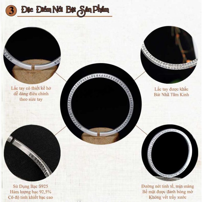Vòng tay bạc nam nữ Bát Nhã Tâm Kinh, kiềng tay bản tròn đặc freesize bạc Thái S925 Viễn Chí Bảo L100169