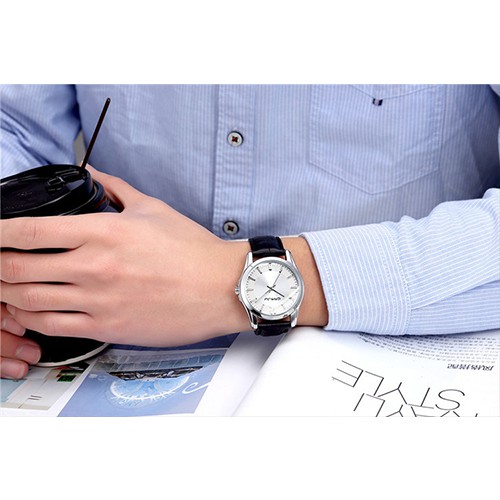 Đồng hồ Crrju 2116g có dây đeo bằng da không thấm nước thiết kế thời trang cho nam