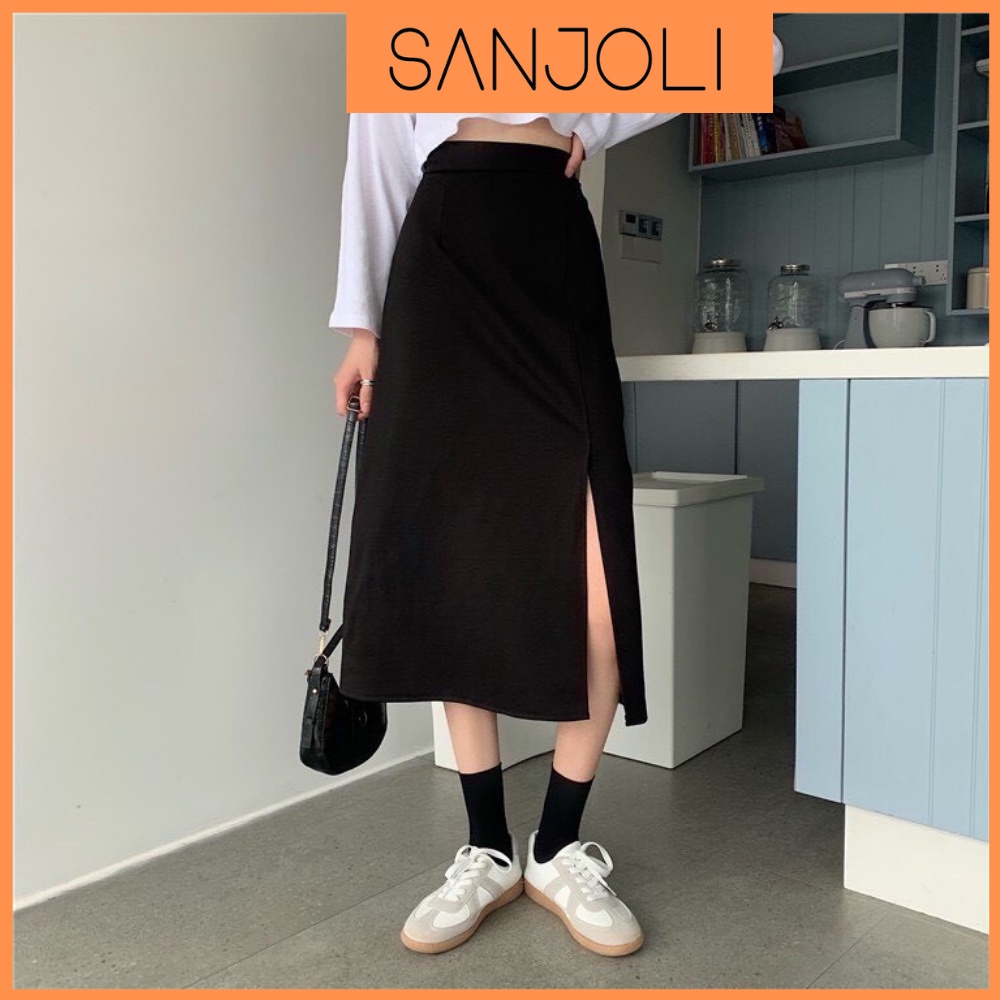 Chân Váy Chữ A SANJOLI Chân Váy Dài Đen Công Sở Thiết Kế Qua Gối Ôm Body Dáng Midi Xẻ Tà Cạp Cao ulzzang Maxi CV001