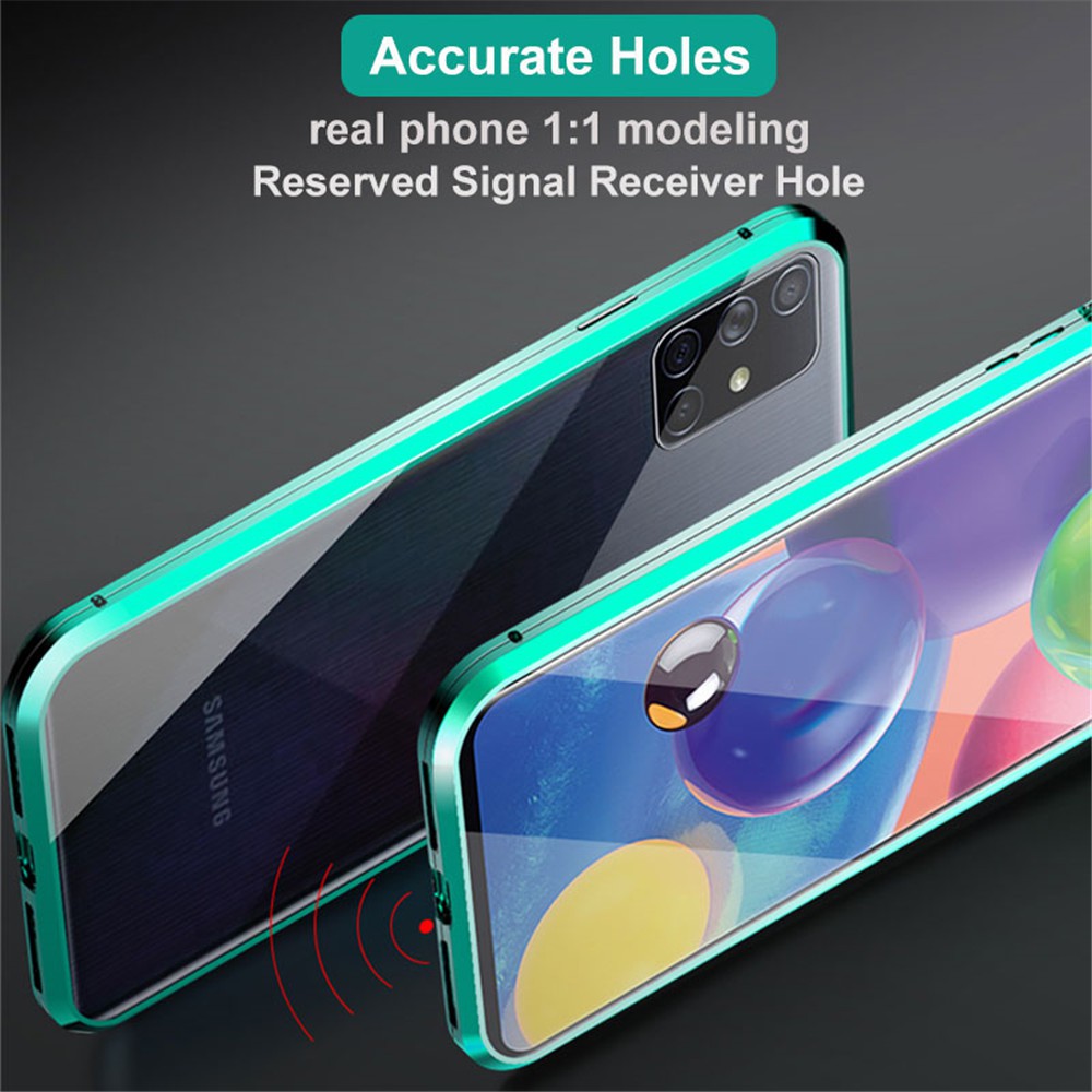 Ốp điện thoại kính cường lực hai mặt hít nam châm viền kim loại thời trang dành cho Samsung Galaxy A51 A71