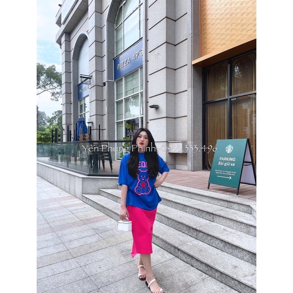 SET ÁO THUN GẤU TEDDY CHÂN VÁY XẺ