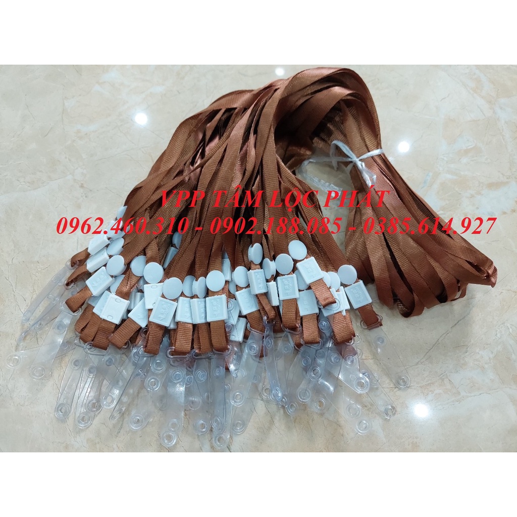 Sỉ 100 Dây đeo thẻ lụa móc nhựa màu NÂU, bản rộng 1cm