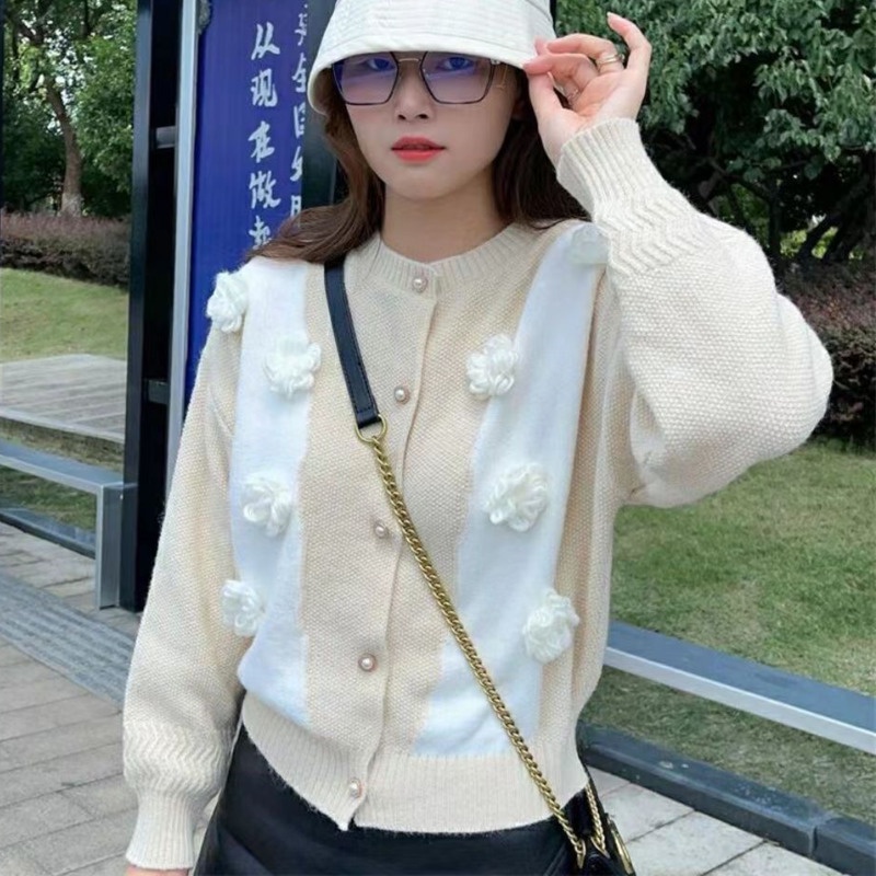 Áo Sweater Tay Dài Họa Tiết Hoa Xinh Xắn Cho Nữ 198526 Áo Khoác Sweater Dáng Rộng Kiểu Hàn Quốc Thiết Kế Ngọt Ngào Cá Tính