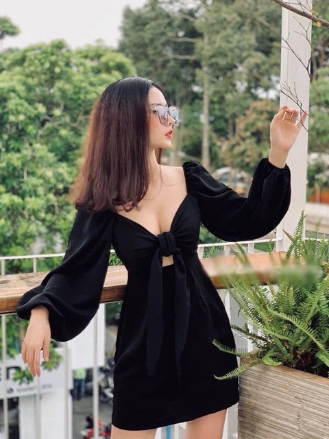 Đầm tay phồng xoắn nơ ngực - Han Dress