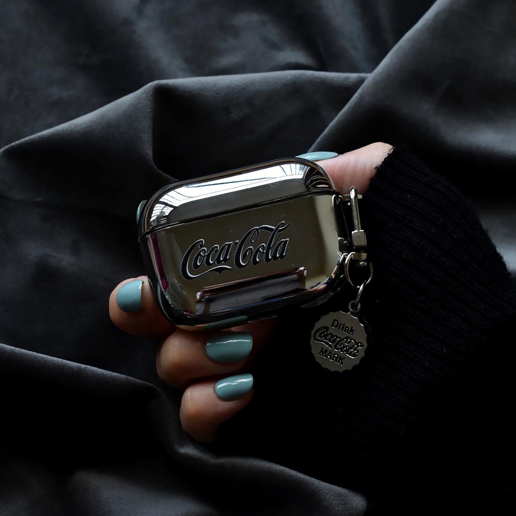 Vỏ Bảo Vệ Hộp Sạc Tai Nghe Bluetooth AirPods 1 2 PRO 3 2021 gen3 PRO 2 2022 Mạ Điện Họa Tiết Lon coca cola Đen Đơn Giản