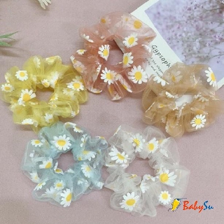 Dây cột tóc scrunchies lưới thêu hoa cúc - Sale lấy 5*