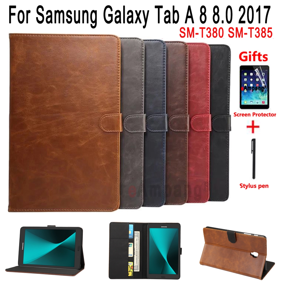 Premium Leather Case for Samsung Galaxy Tab A 8.0 2017 SM-T380 SM-T385 Smart Auto Sleep Wake Shockproof Flip Tablet Cover Shell