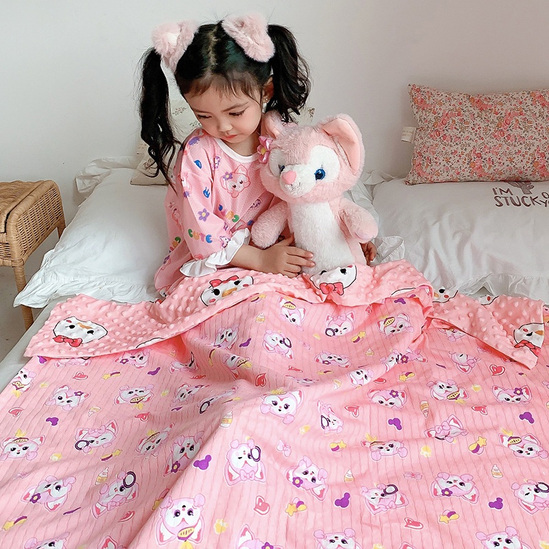 Chăn Hai Mặt Vải Cotton Thoáng Khí In Hoạt Hình Dễ Thương Cho Bé