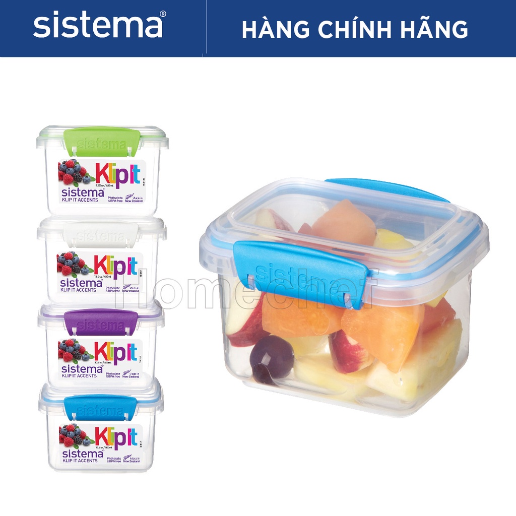 Hộp đựng thực phẩm cao cấp Sistema 400ml, an toàn sức khỏe,không chứa BPA, lò vi sóng, sản xuất tại New Zealand -61540