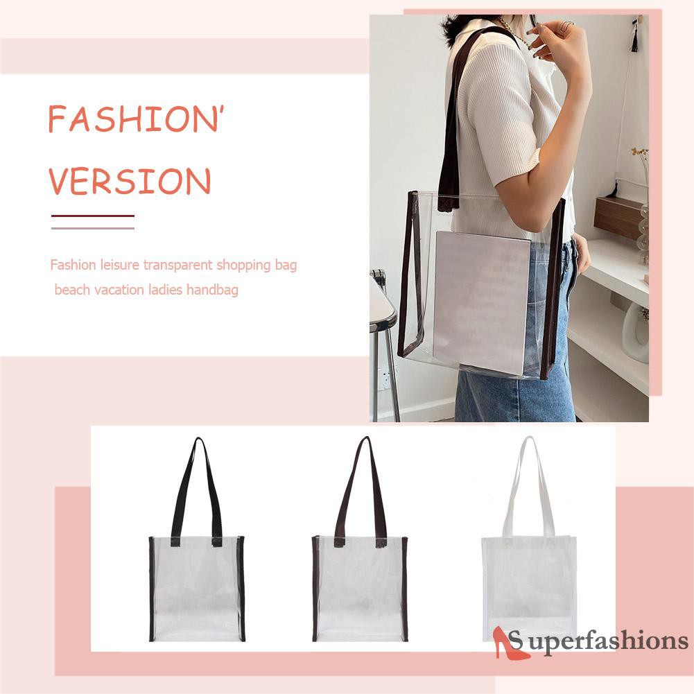 【Hot Sale】Fashion Women Transparent Shoulder Shopping Tote Bag Large Capacity Handbag