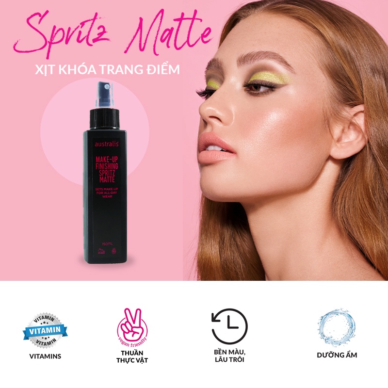 Xịt Khóa Trang Điểm Dạng Lì 🌸FREESHIP🌸 Xịt Khóa Make up Kiềm Dầu  Australis Make Up Finishing Spritz Matte-150ml