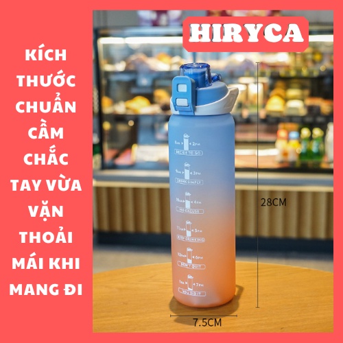 Bình nước 1 lít cute thể thao tập gym đi học dễ thương có ống hút chia vạch 1000ml