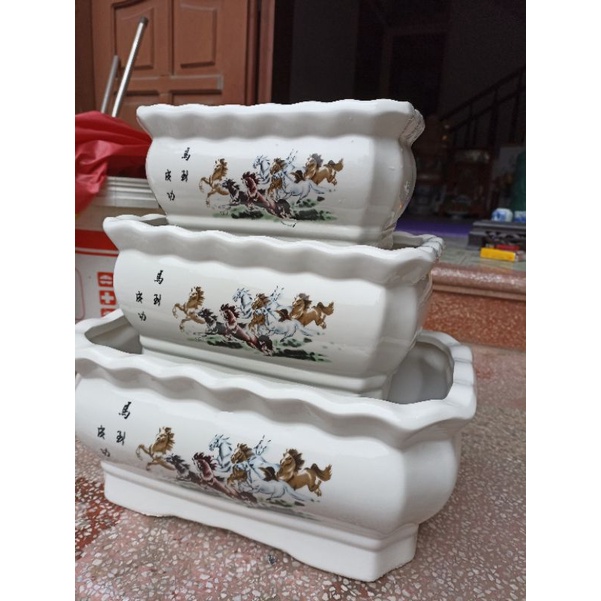 Chậu chữ nhật mã đáo thành công Bát tràng