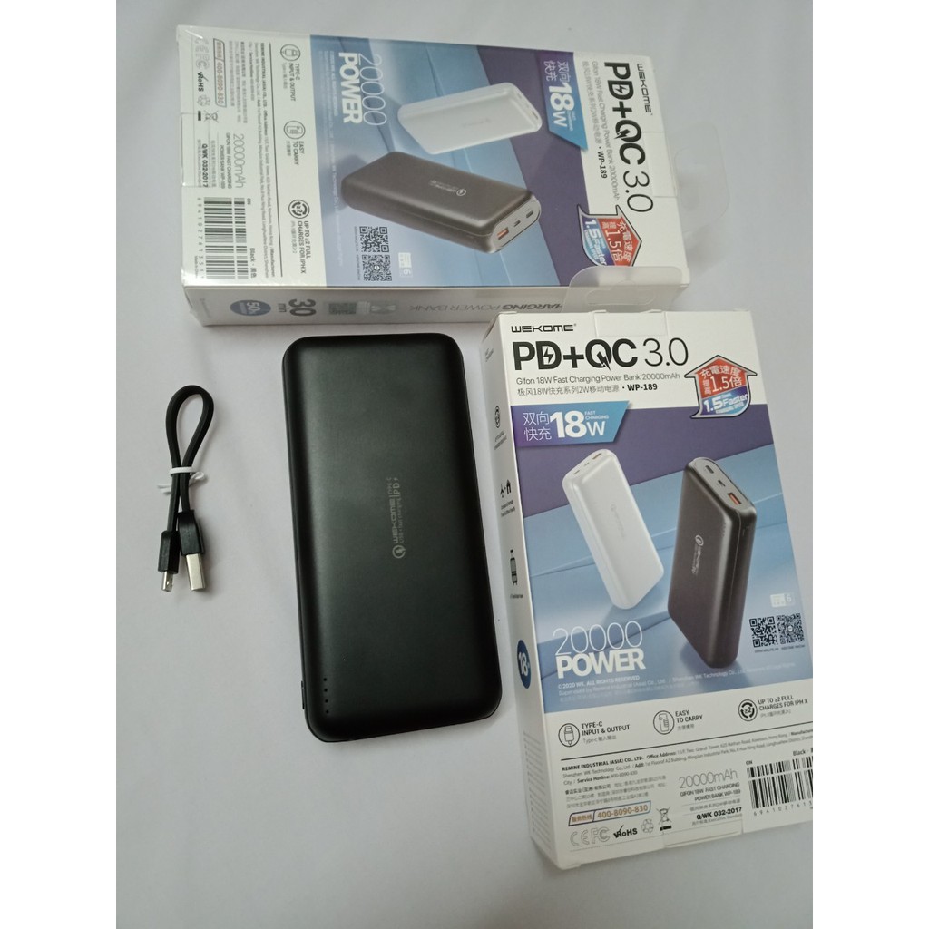 Sạc pin dự phòng WK - WP-189 20000Mah cho iphone ipad android samsung oppo xiaomi sạc nhanh 5V/2.1A