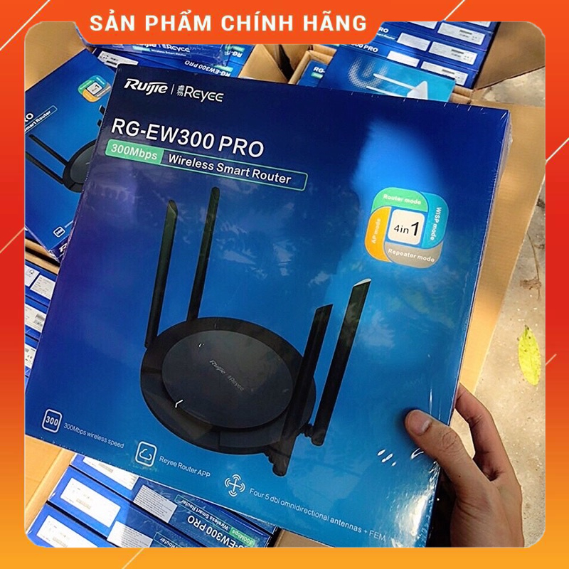 Bộ phát wifi Ruijie 4 râu RG-EW300 Pro I Băng tần 300Mbps I Quản lý qua App I Hàng chính hãng I Bảo hành 36 tháng