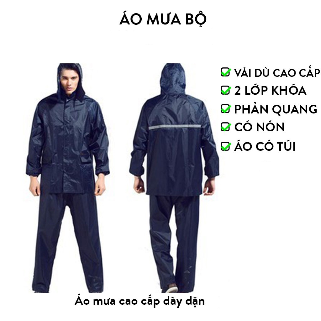 Áo Mưa Bộ Vải Dù Cao Cấp, Siêu Bền Không Thấm Nước Đủ Size Từ L Đến 4XL