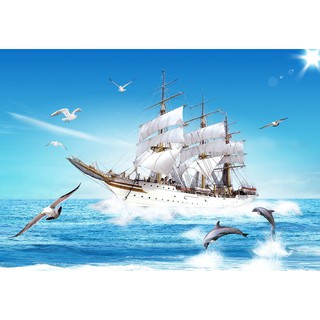 Tranh dán tường 3D thuận buồm xuôi gió - vải lụa kim tuyến