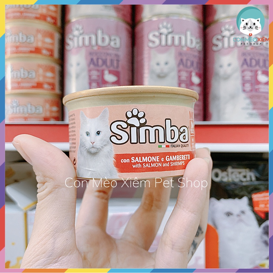 Pate cho mèo Simba italy mousse đặc vị cá hồi và tôm 85g , thức ăn lon vị gà cá ngừ tăng cân mập mèo ốm còi Con Mèo Xiê