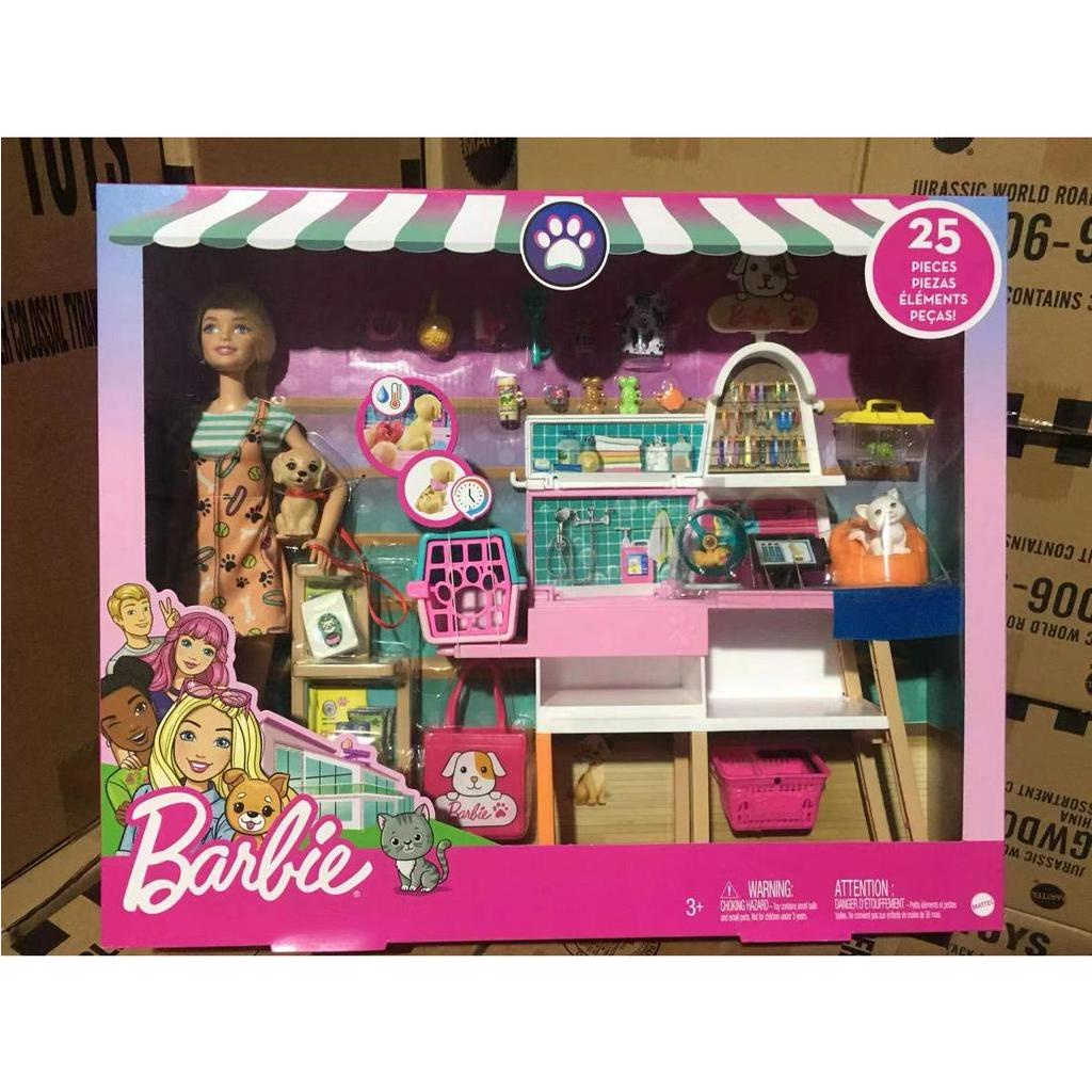 Barbie Doll and Playset, Pet Boutique with 4 Pets, Color-Change Grooming Feature and 20+ Themed Accessories GRG90 Búp Bê Barbie Và Thú Cưng Với 4 Thú Cưng Thay Đổi Màu Sắc Và Phụ Kiện 20 + Chủ Đề GRG90