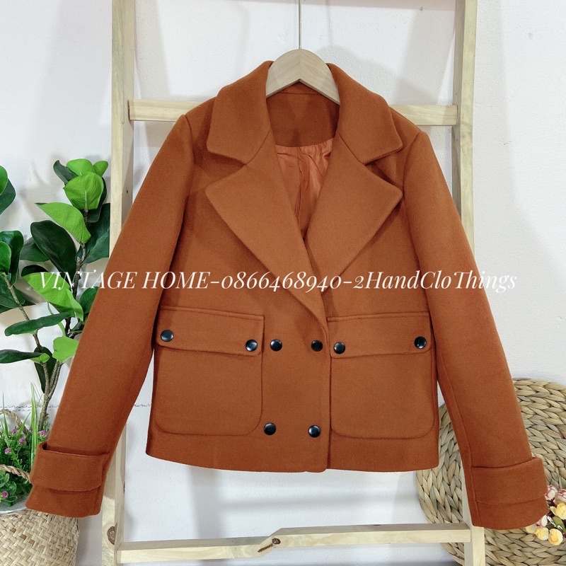 /Áo khoác dạ nữ dáng ngắn cổ vest màu cam đất, khoác dạ dáng hàn mẫu mới